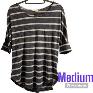 LUSH Dark grey white stripes top tee comfy short sleeve tunic Comfy Womens Med